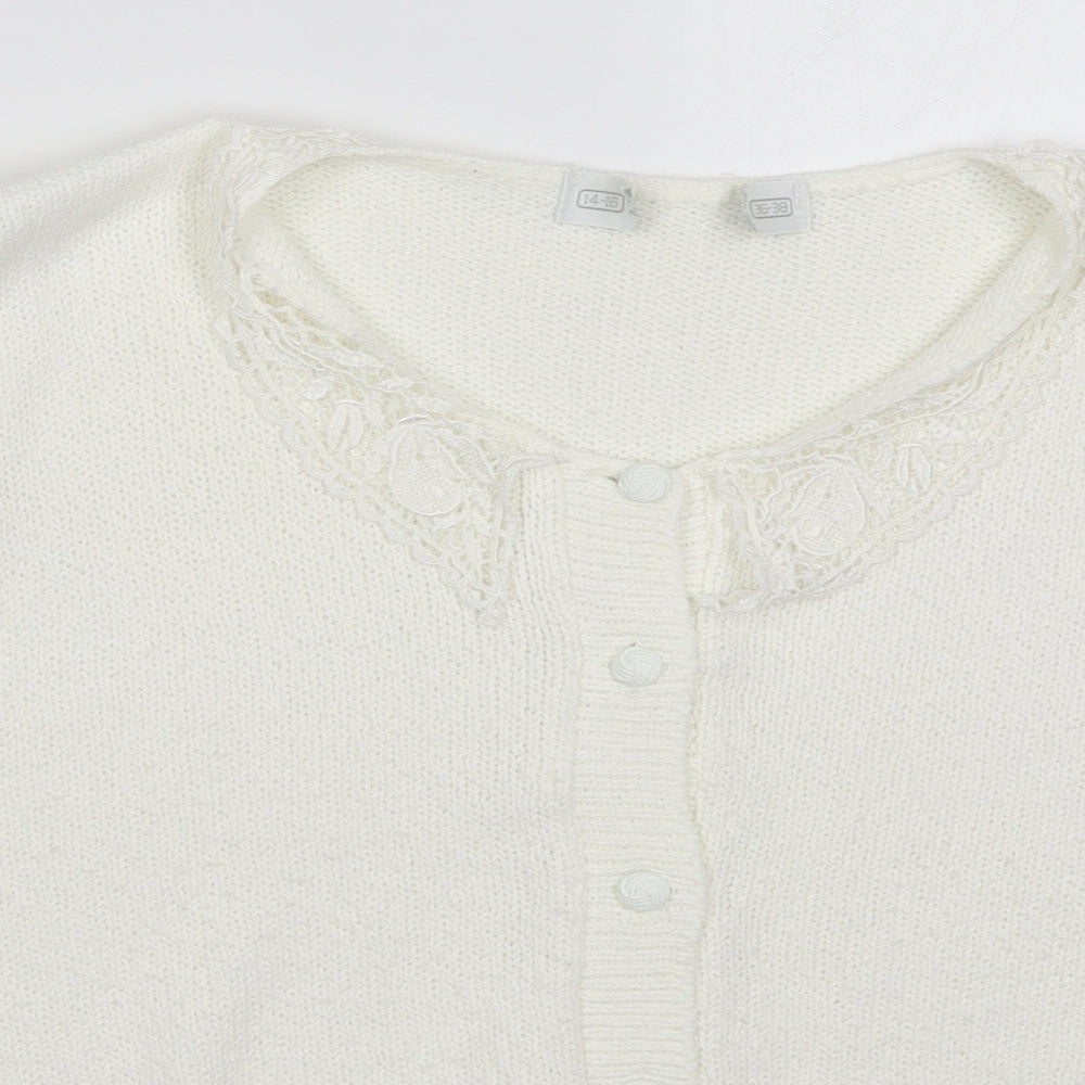St Michael Womens Ivory Collared  Acrylic Cardigan Jumper Size 14