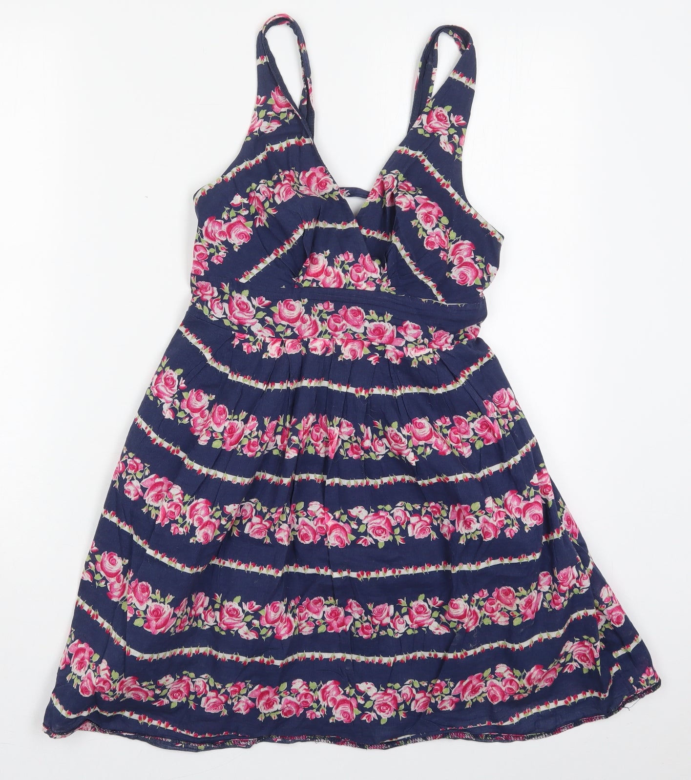 New Look Womens Blue Floral Cotton A-Line  Size 12  V-Neck Pullover