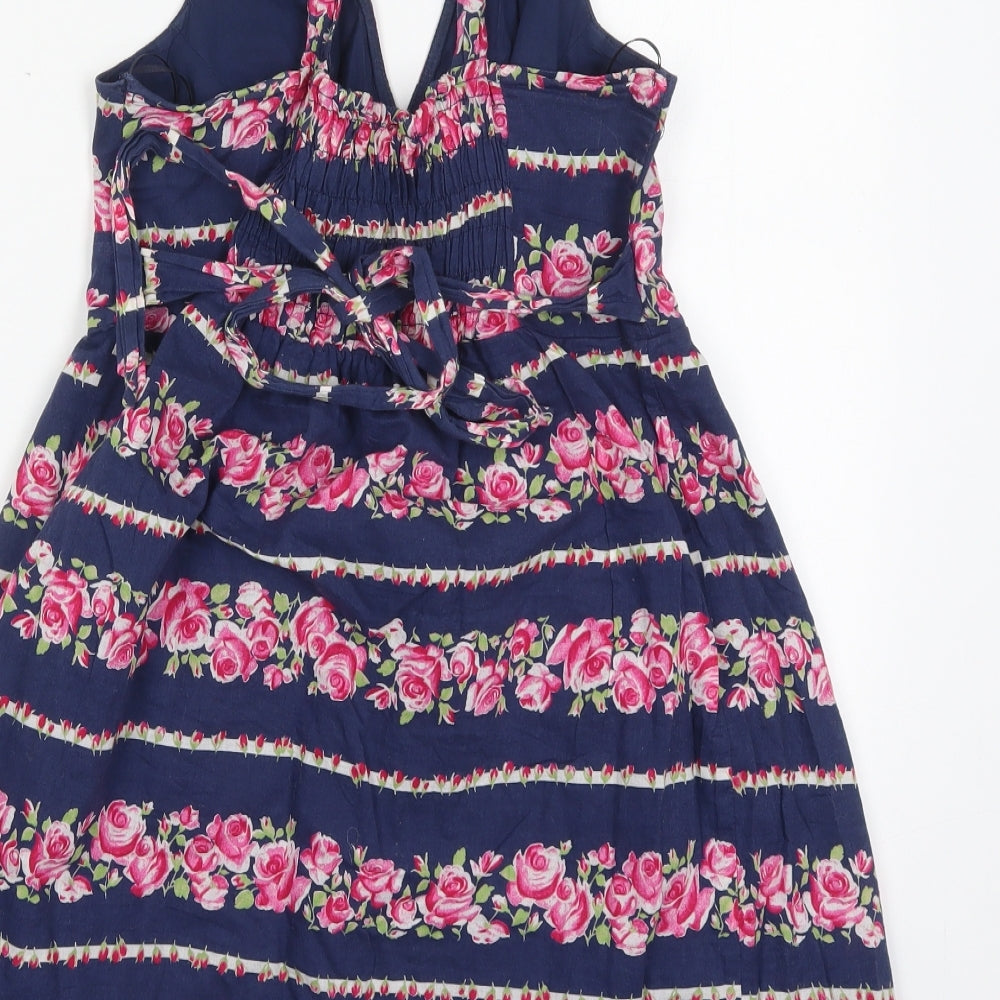 New Look Womens Blue Floral Cotton A-Line  Size 12  V-Neck Pullover