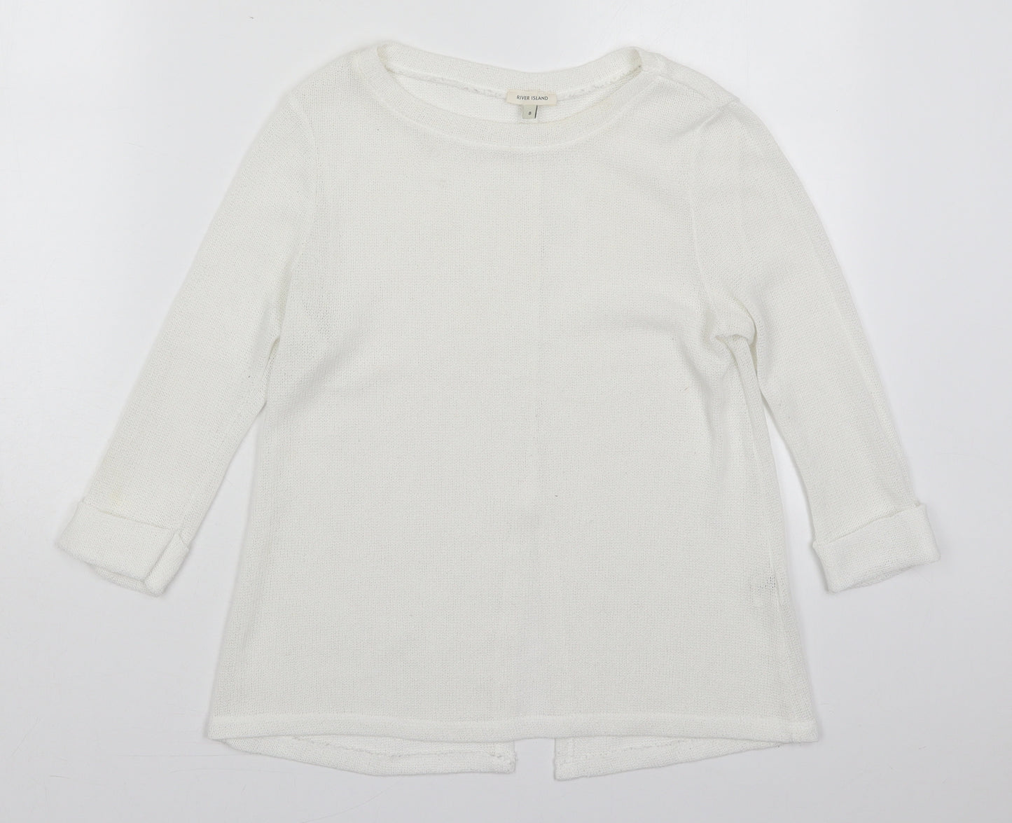 River Island Womens White Round Neck  Polyester Pullover Jumper Size 8