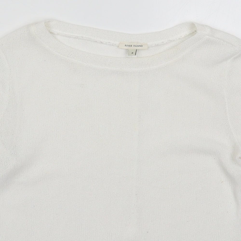River Island Womens White Round Neck  Polyester Pullover Jumper Size 8