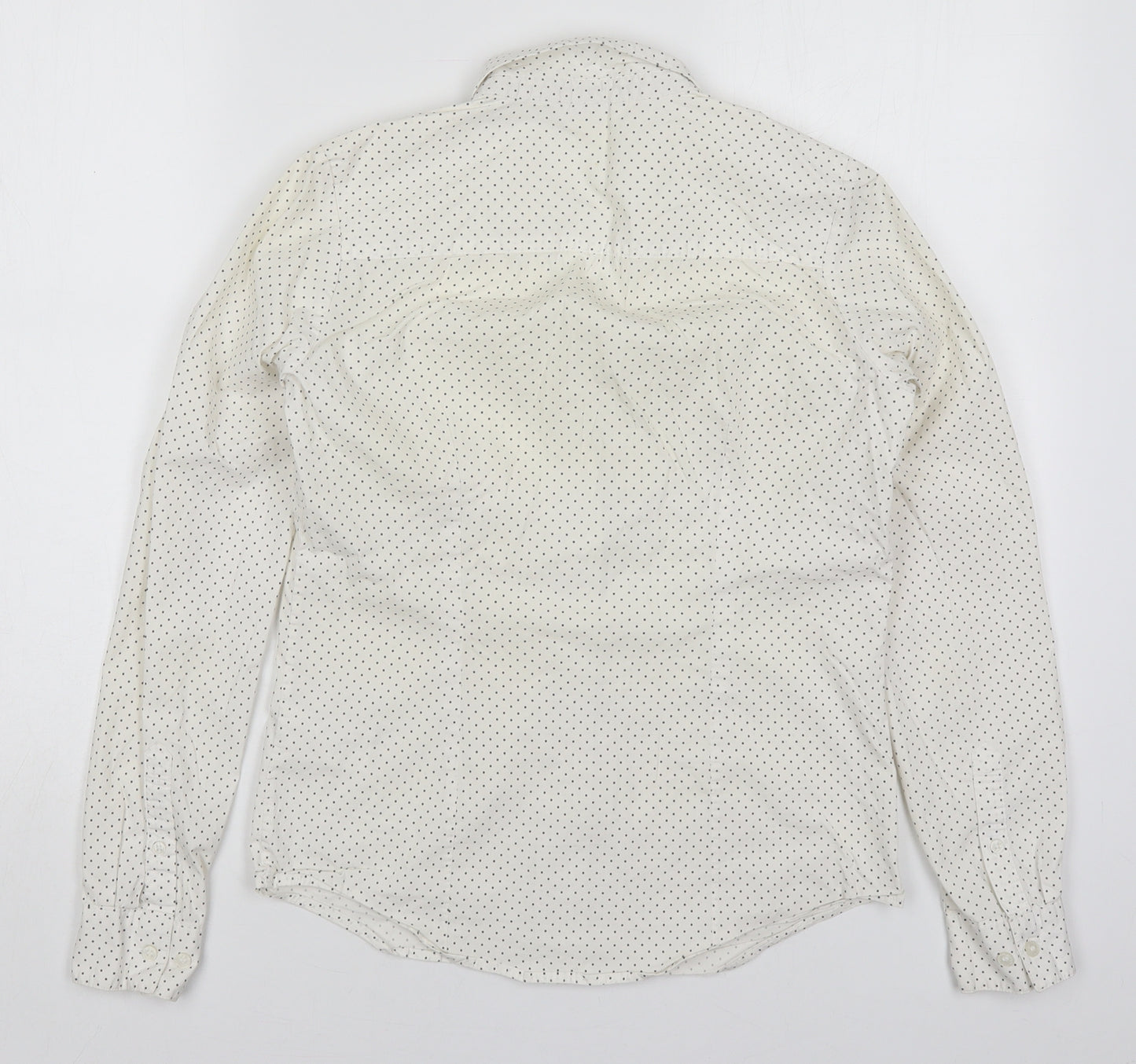 H&M Womens Ivory Polka Dot Cotton Basic Button-Up Size 8 Collared