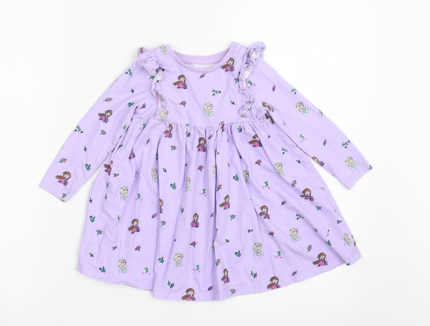 Marks and Spencer Girls Purple  100% Cotton T-Shirt Dress  Size 2-3 Years  Round Neck Pullover - Frozen