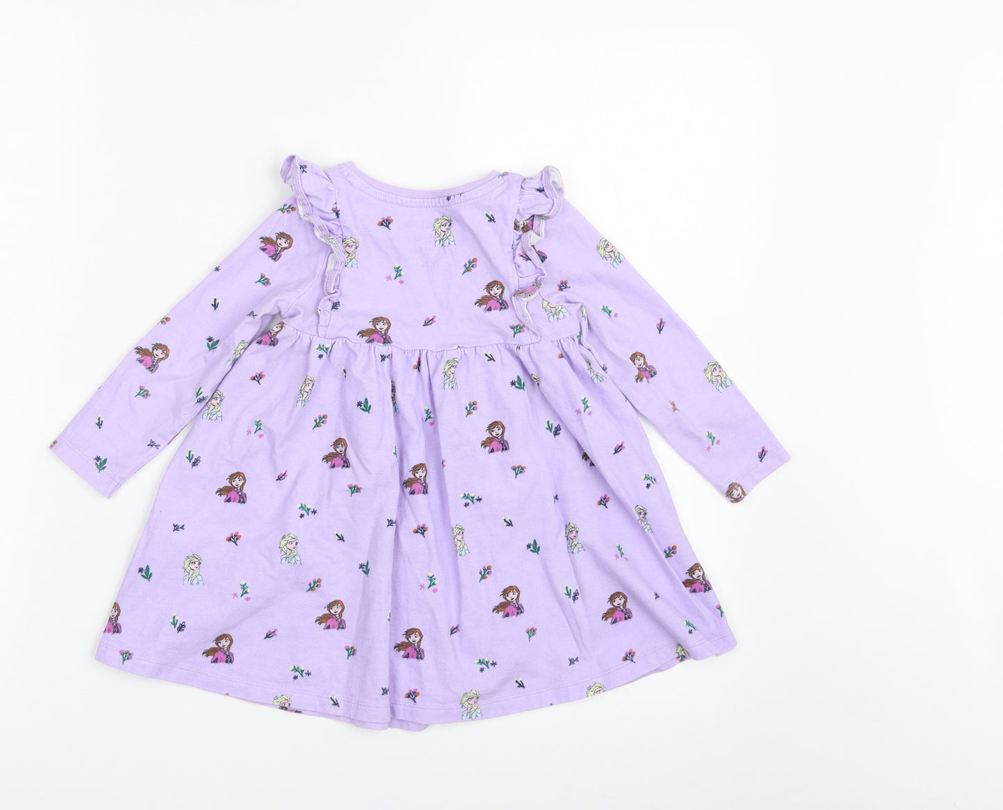 Marks and Spencer Girls Purple  100% Cotton T-Shirt Dress  Size 2-3 Years  Round Neck Pullover - Frozen