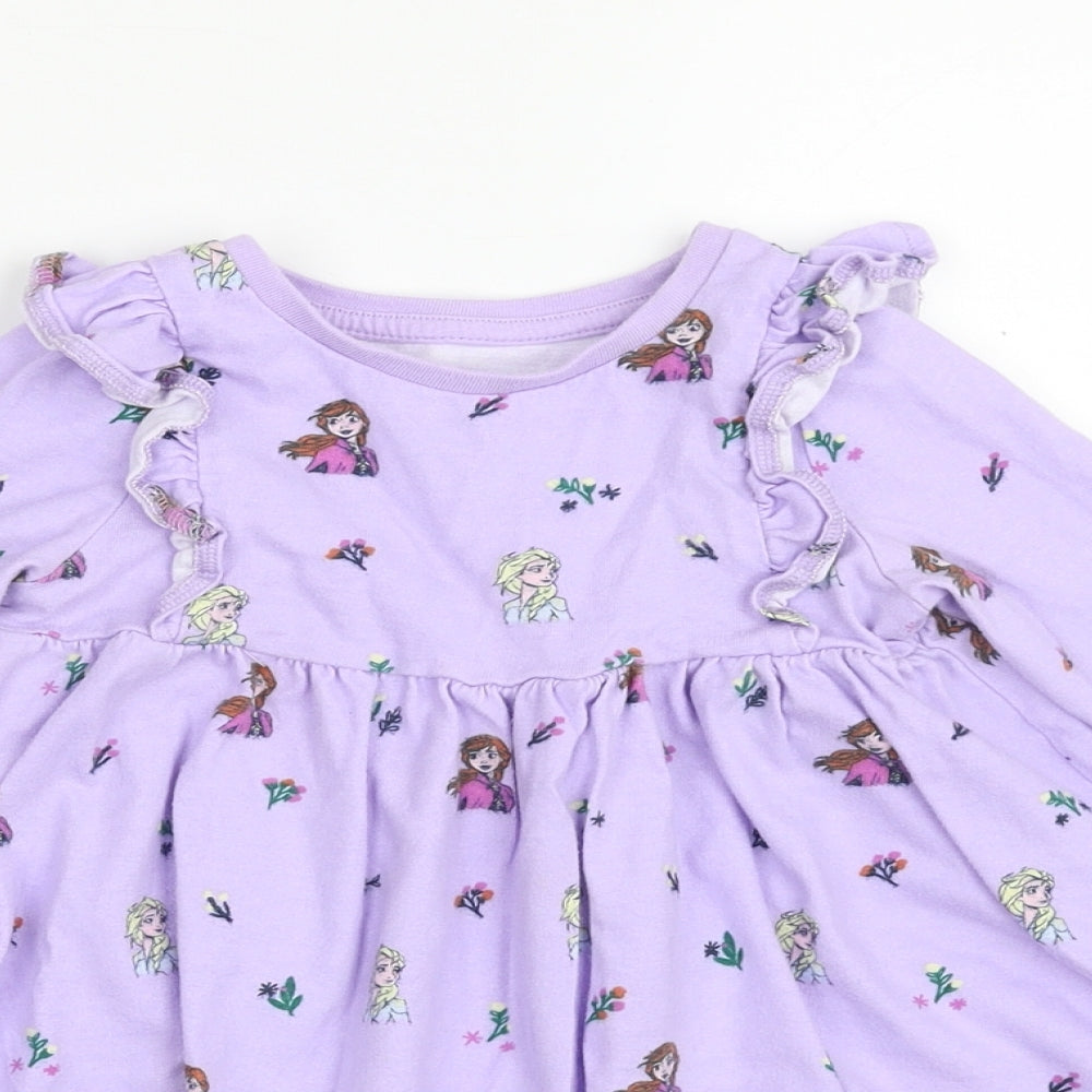Marks and Spencer Girls Purple  100% Cotton T-Shirt Dress  Size 2-3 Years  Round Neck Pullover - Frozen