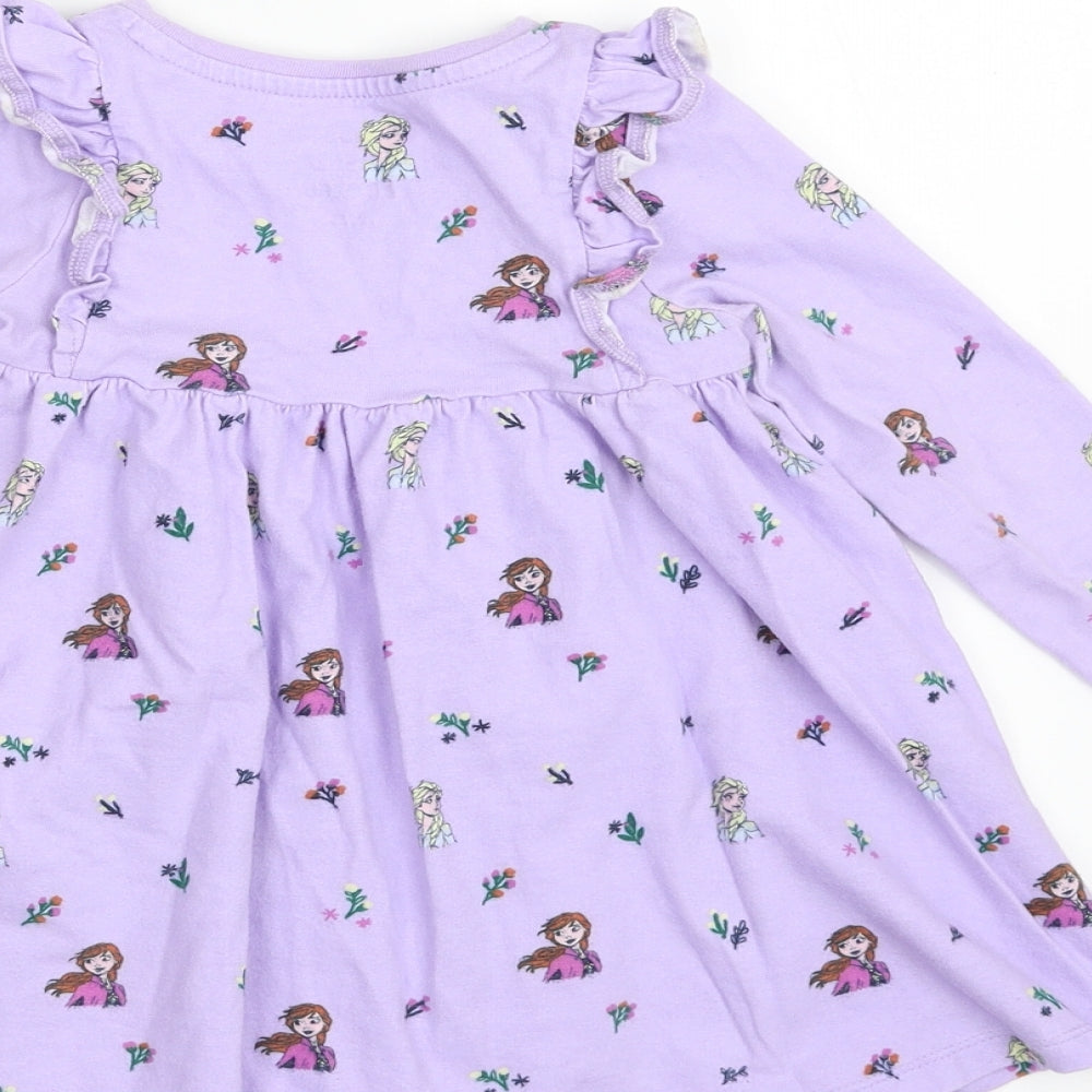 Marks and Spencer Girls Purple  100% Cotton T-Shirt Dress  Size 2-3 Years  Round Neck Pullover - Frozen