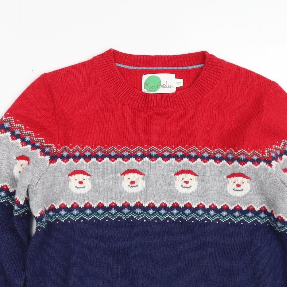 Mini Boden Boys Blue Crew Neck Geometric Polyamide Pullover Jumper Size 11-12 Years  Pullover - Christmas