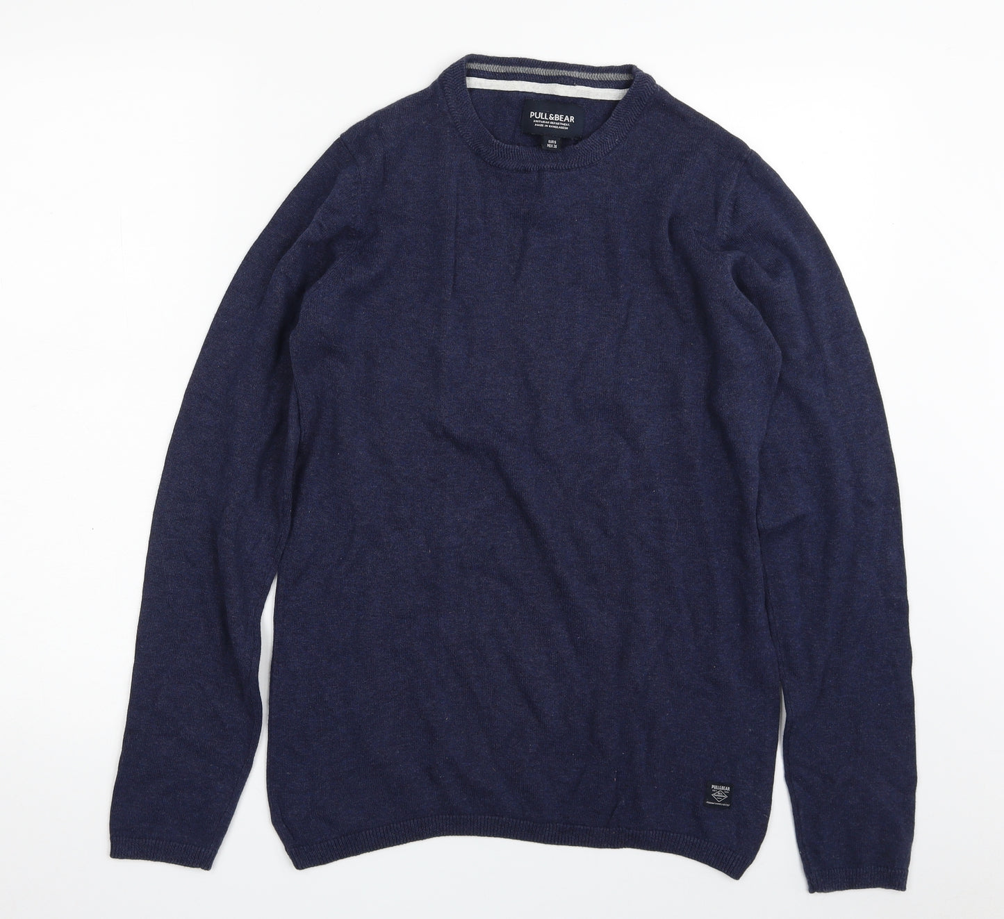 Pull&Bear Mens Blue Crew Neck  Cotton Pullover Jumper Size S