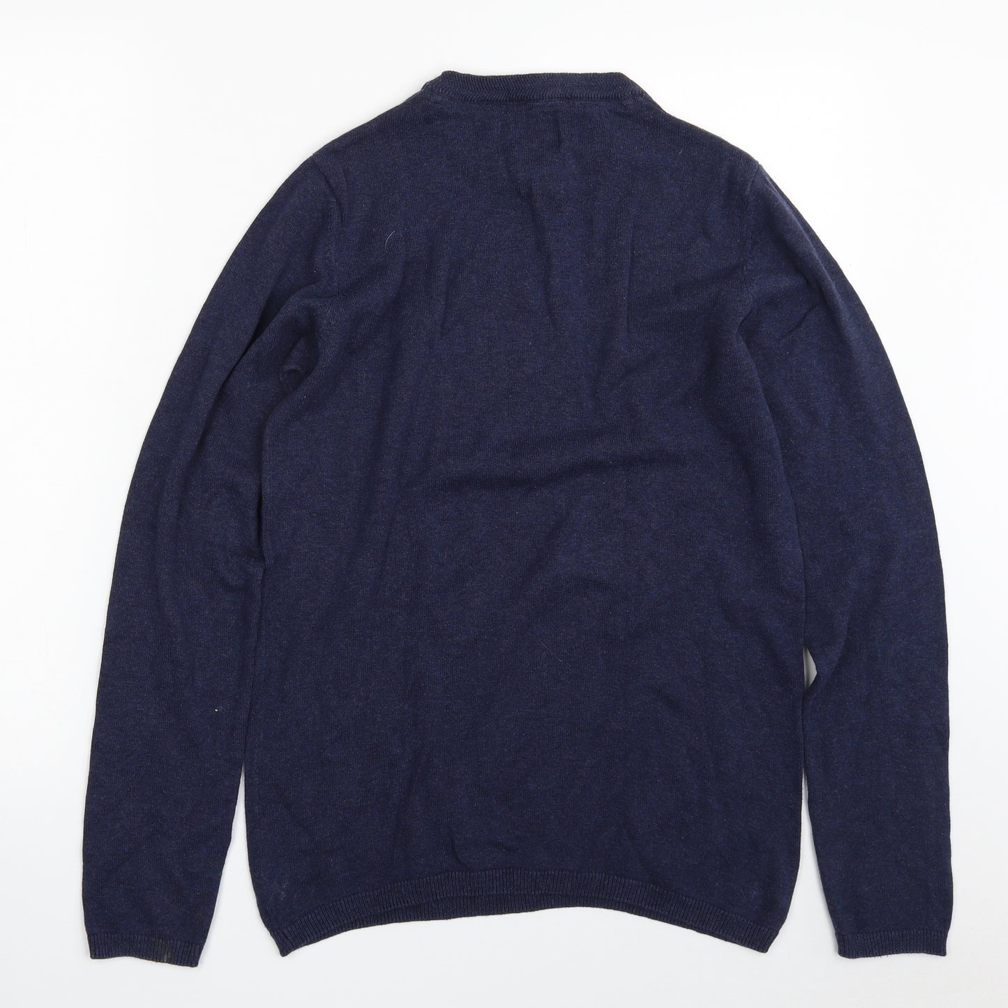 Pull&Bear Mens Blue Crew Neck  Cotton Pullover Jumper Size S