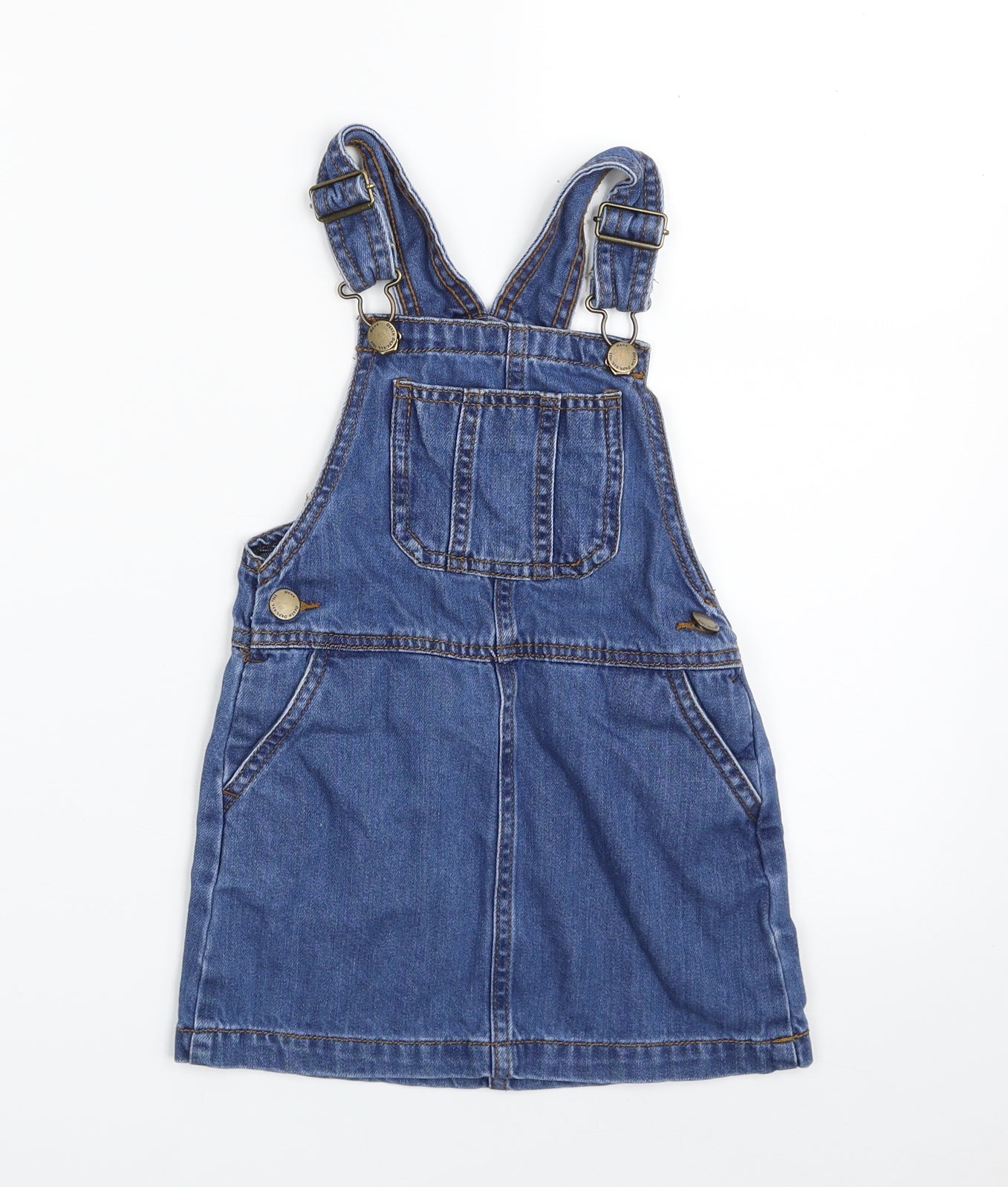 NEXT Girls Blue  100% Cotton Pinafore/Dungaree Dress  Size 4 Years  Square Neck Pullover