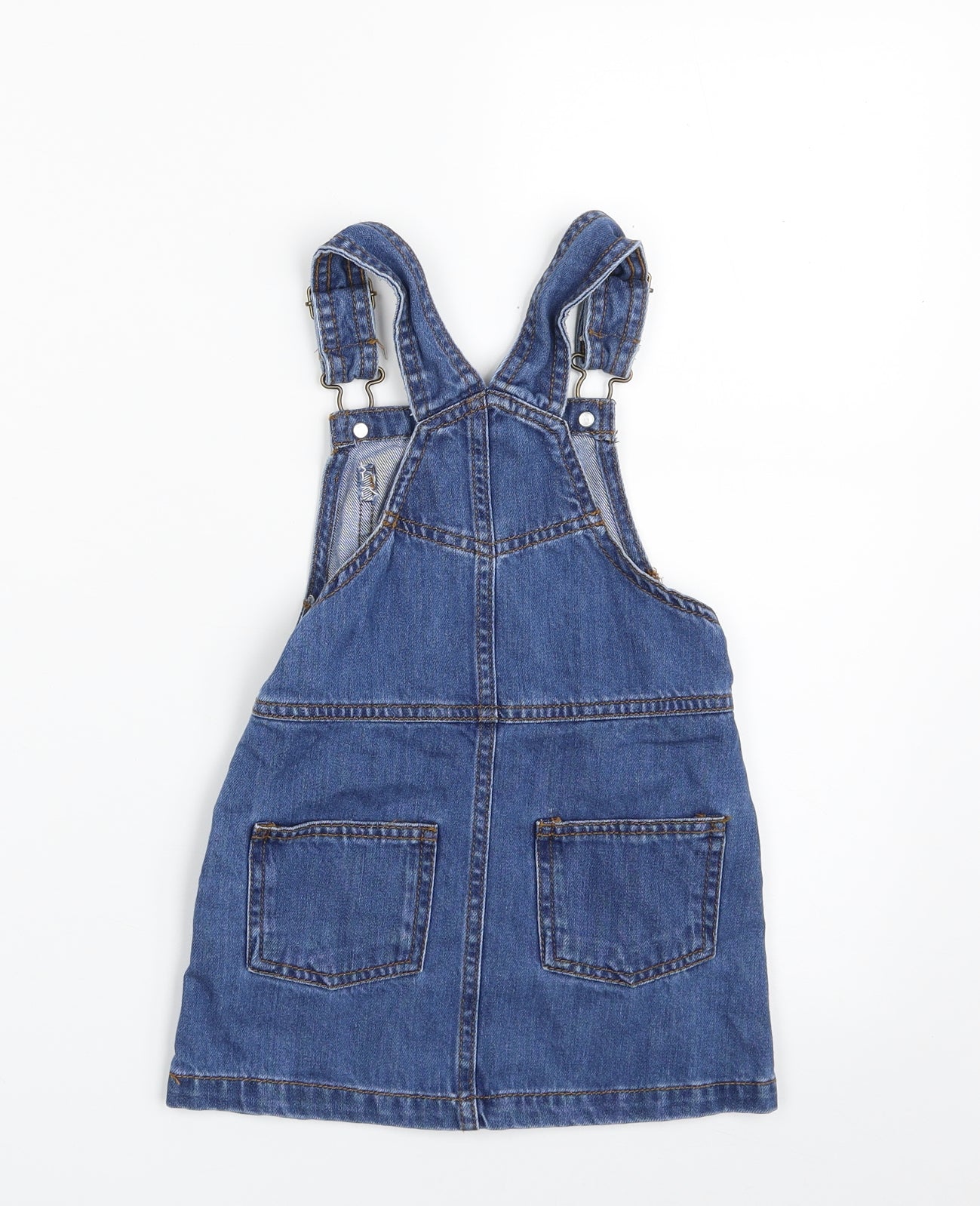 NEXT Girls Blue  100% Cotton Pinafore/Dungaree Dress  Size 4 Years  Square Neck Pullover