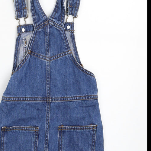 NEXT Girls Blue  100% Cotton Pinafore/Dungaree Dress  Size 4 Years  Square Neck Pullover