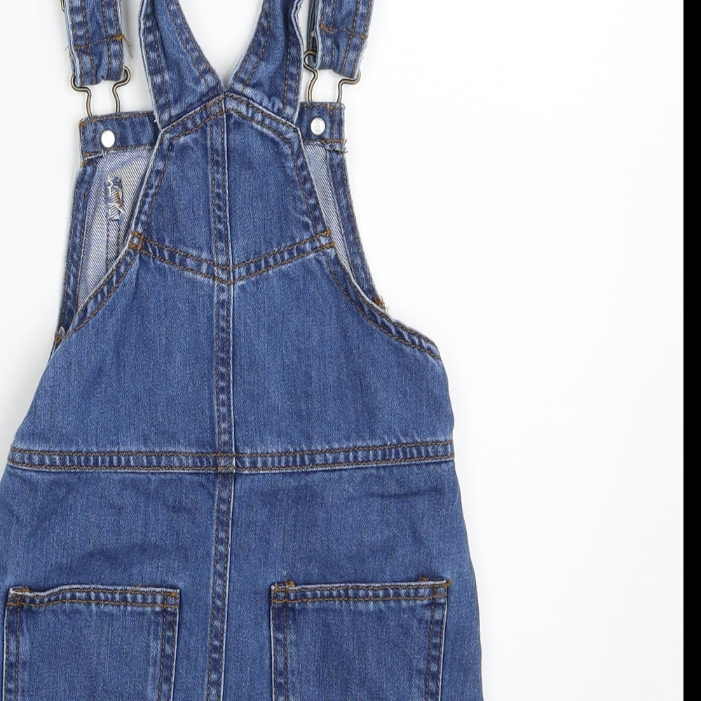 NEXT Girls Blue  100% Cotton Pinafore/Dungaree Dress  Size 4 Years  Square Neck Pullover