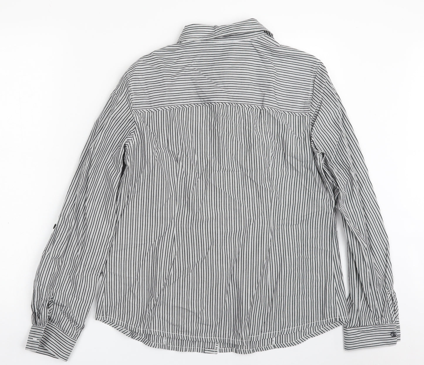 Autograph Womens Black Striped 100% Cotton Basic Button-Up Size 14 Collared