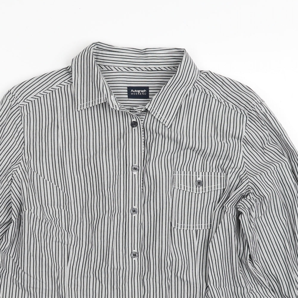 Autograph Womens Black Striped 100% Cotton Basic Button-Up Size 14 Collared