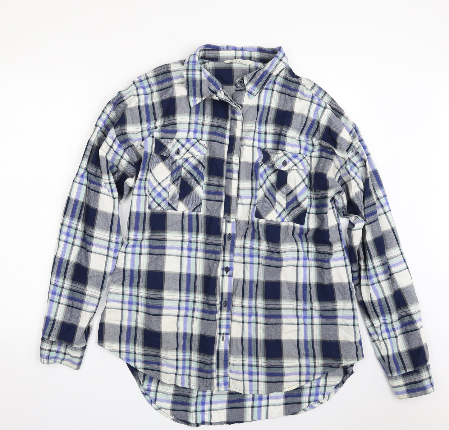 NEXT Womens Blue Plaid 100% Cotton Basic Button-Up Size 16 Collared