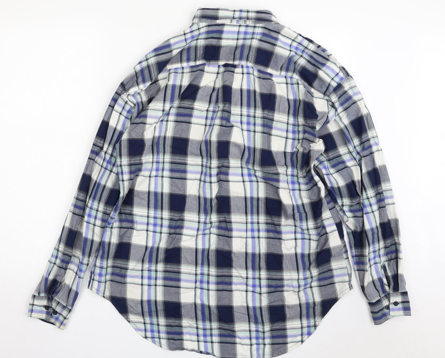 NEXT Womens Blue Plaid 100% Cotton Basic Button-Up Size 16 Collared