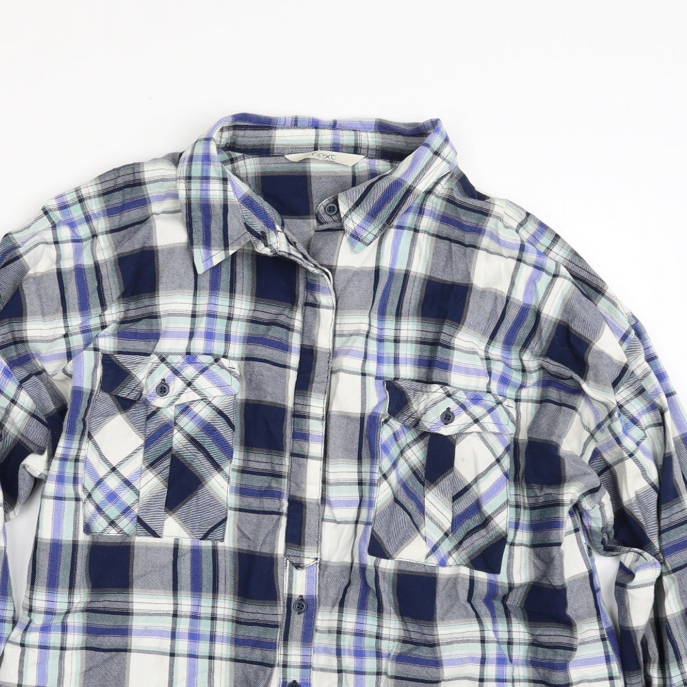 NEXT Womens Blue Plaid 100% Cotton Basic Button-Up Size 16 Collared