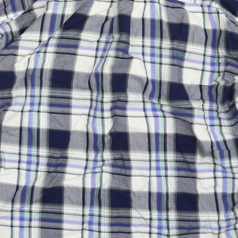 NEXT Womens Blue Plaid 100% Cotton Basic Button-Up Size 16 Collared