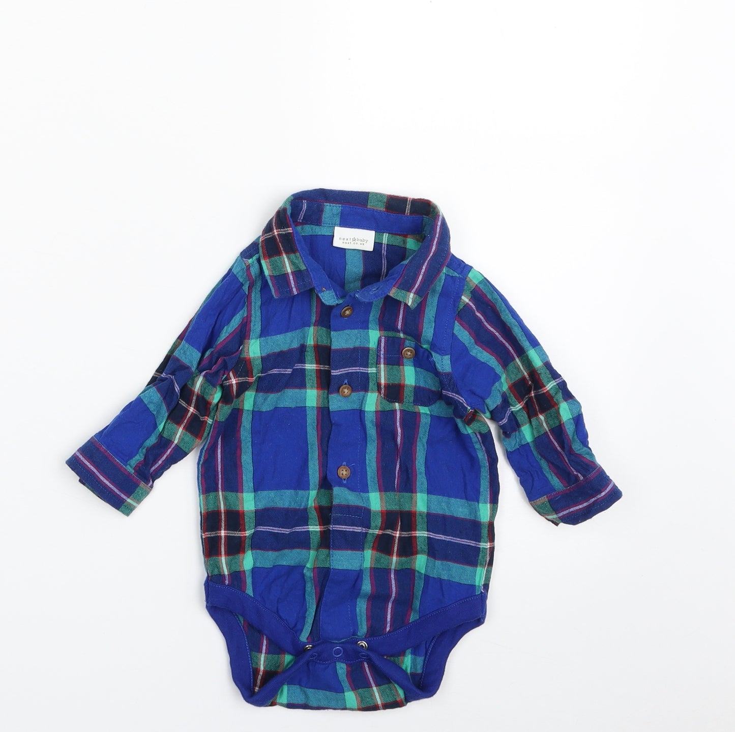 NEXT Baby Blue Plaid 100% Cotton Babygrow One-Piece Size 3-6 Months  Button