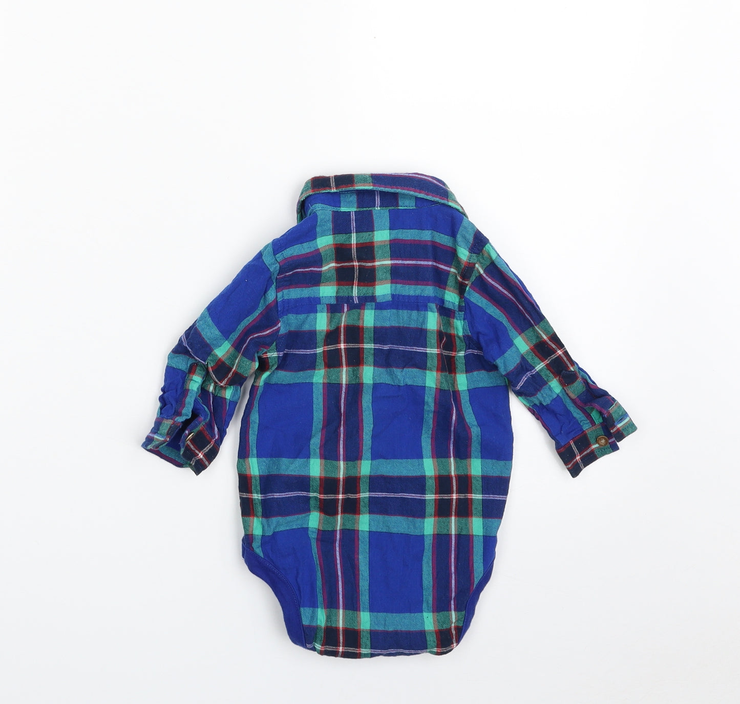 NEXT Baby Blue Plaid 100% Cotton Babygrow One-Piece Size 3-6 Months  Button