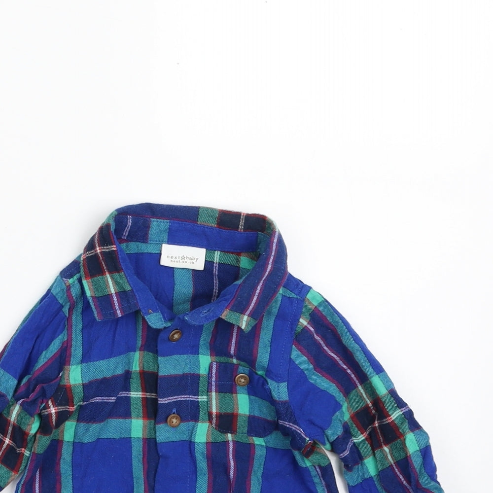 NEXT Baby Blue Plaid 100% Cotton Babygrow One-Piece Size 3-6 Months  Button