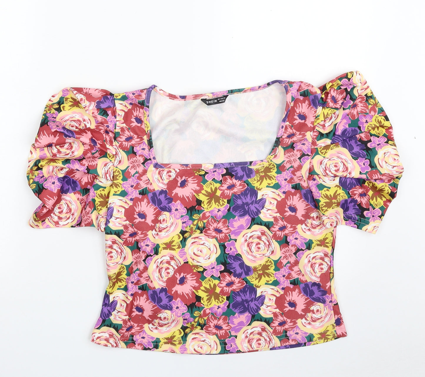 SheIn Womens Multicoloured Floral Polyester Cropped Blouse Size L Square Neck