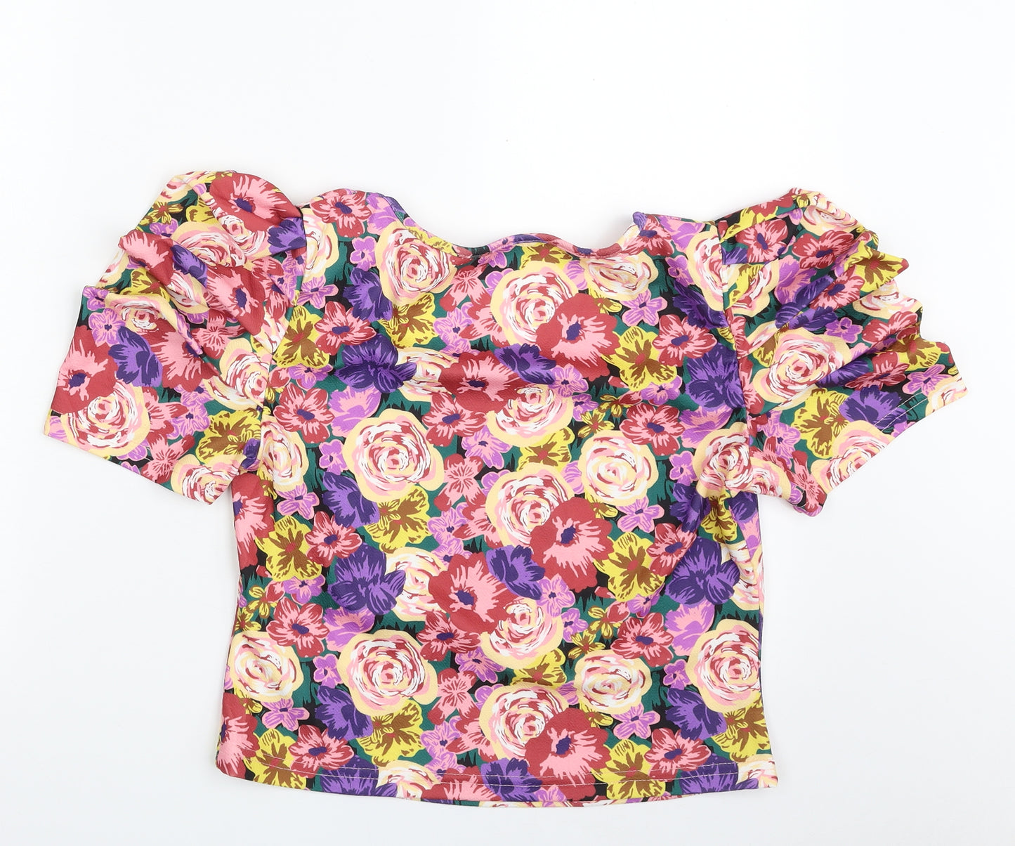 SheIn Womens Multicoloured Floral Polyester Cropped Blouse Size L Square Neck