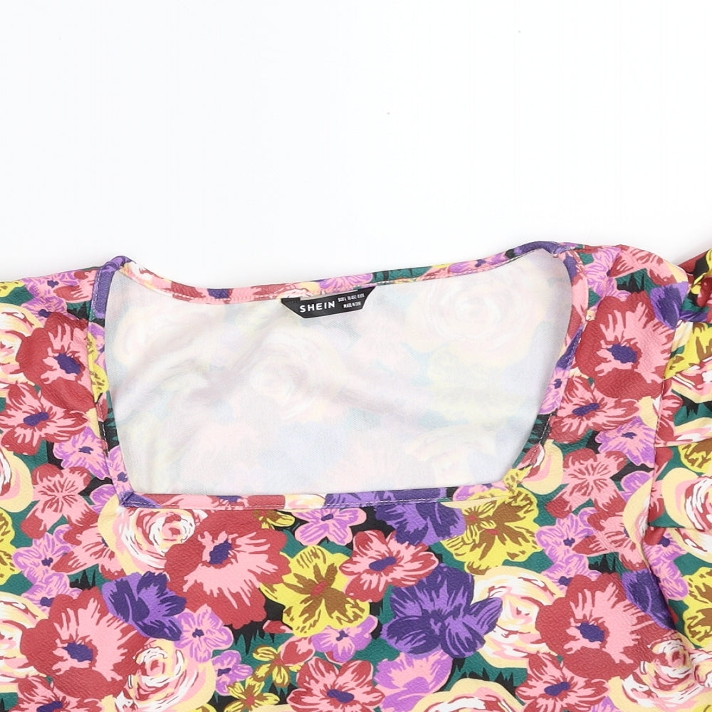 SheIn Womens Multicoloured Floral Polyester Cropped Blouse Size L Square Neck
