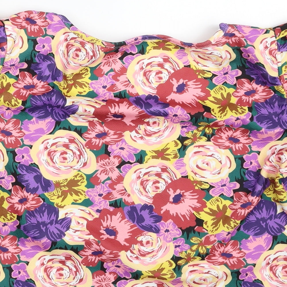 SheIn Womens Multicoloured Floral Polyester Cropped Blouse Size L Square Neck