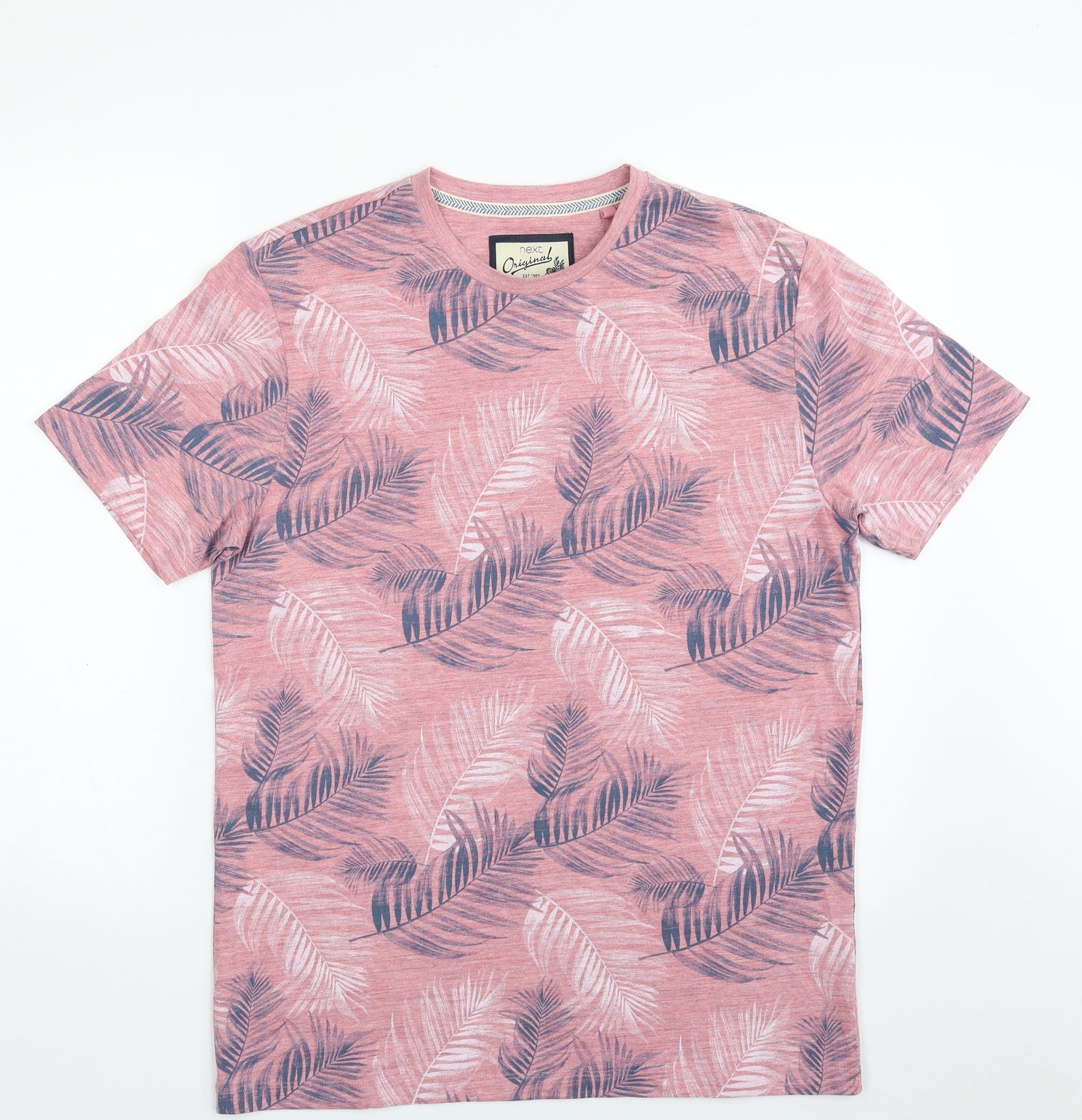 NEXT Mens Pink Floral Cotton  T-Shirt Size M Crew Neck