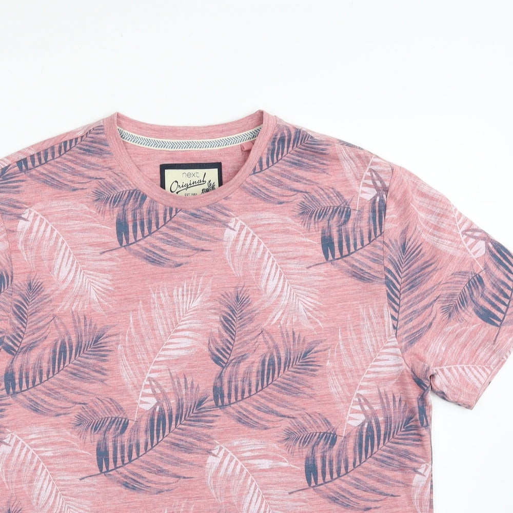 NEXT Mens Pink Floral Cotton  T-Shirt Size M Crew Neck