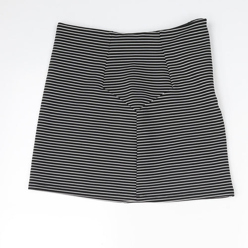 Topshop Womens Black Striped Polyester A-Line Skirt Size 10   Zip