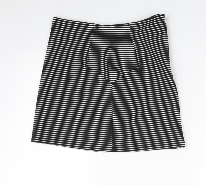 Topshop Womens Black Striped Polyester A-Line Skirt Size 10 Zip