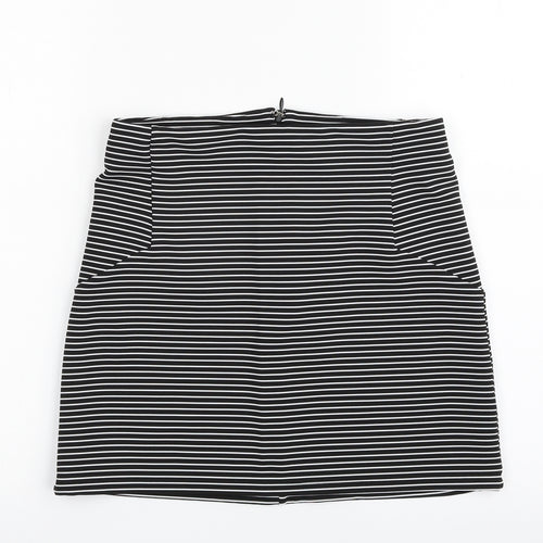 Topshop Womens Black Striped Polyester A-Line Skirt Size 10   Zip