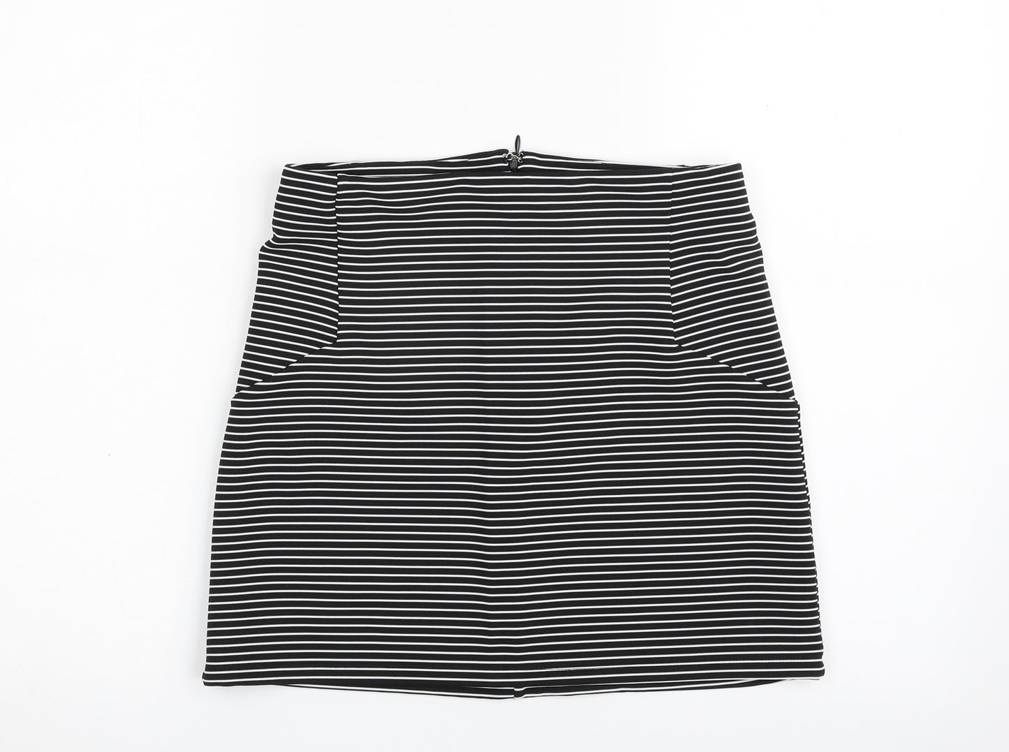 Topshop Womens Black Striped Polyester A-Line Skirt Size 10   Zip