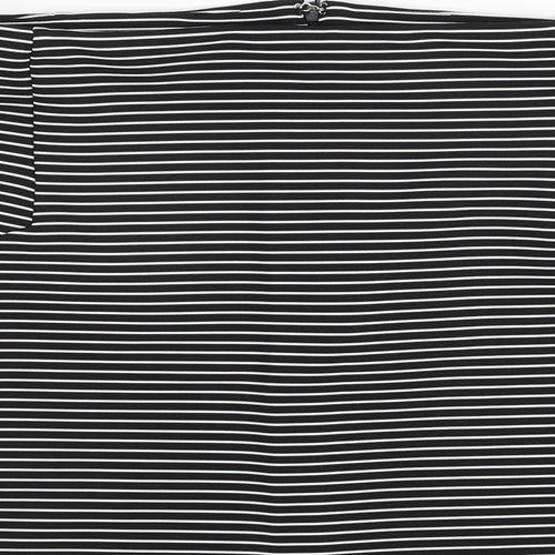 Topshop Womens Black Striped Polyester A-Line Skirt Size 10   Zip