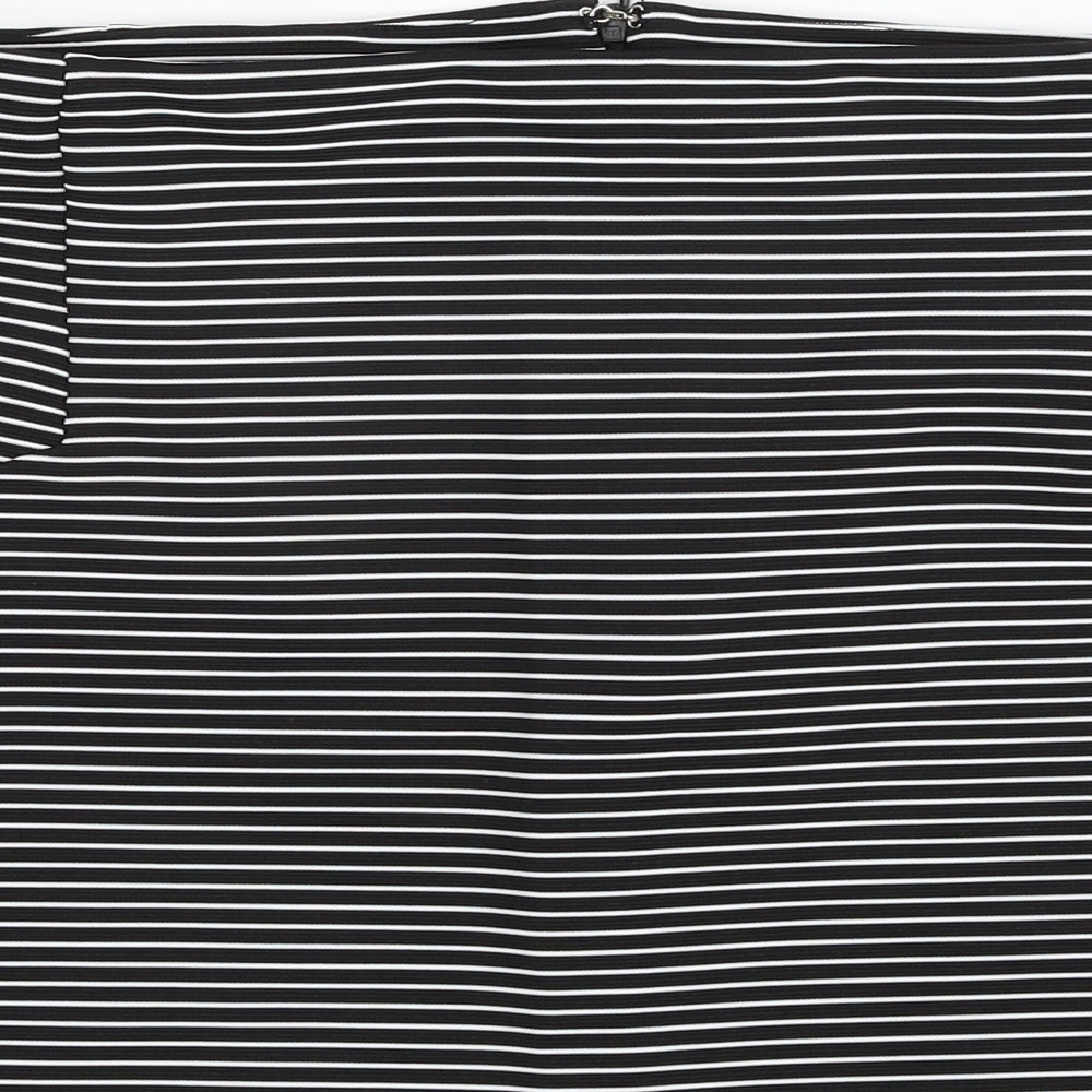 Topshop Womens Black Striped Polyester A-Line Skirt Size 10   Zip