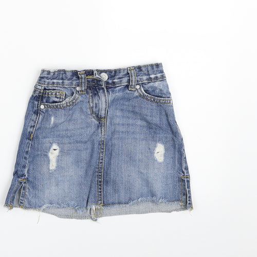 Matalan Girls Blue  100% Cotton A-Line Skirt Size 4 Years  Slim Zip - Distressed