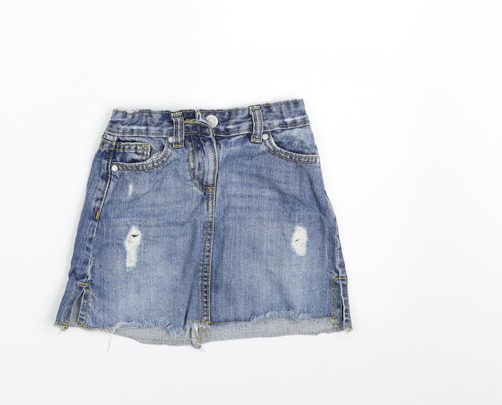 Matalan Girls Blue  100% Cotton A-Line Skirt Size 4 Years  Slim Zip - Distressed