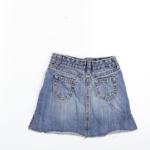 Matalan Girls Blue  100% Cotton A-Line Skirt Size 4 Years  Slim Zip - Distressed