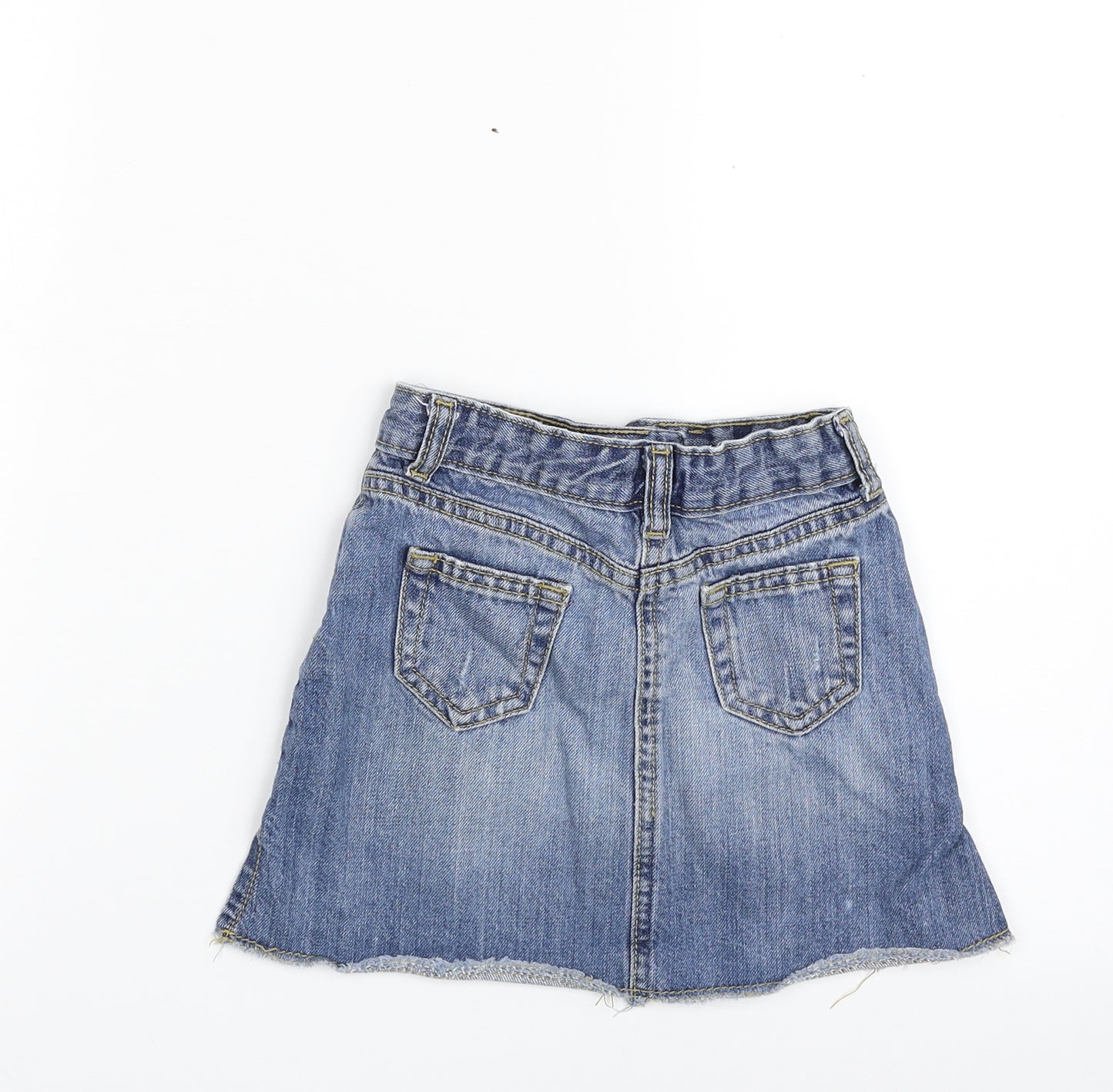 Matalan Girls Blue  100% Cotton A-Line Skirt Size 4 Years  Slim Zip - Distressed