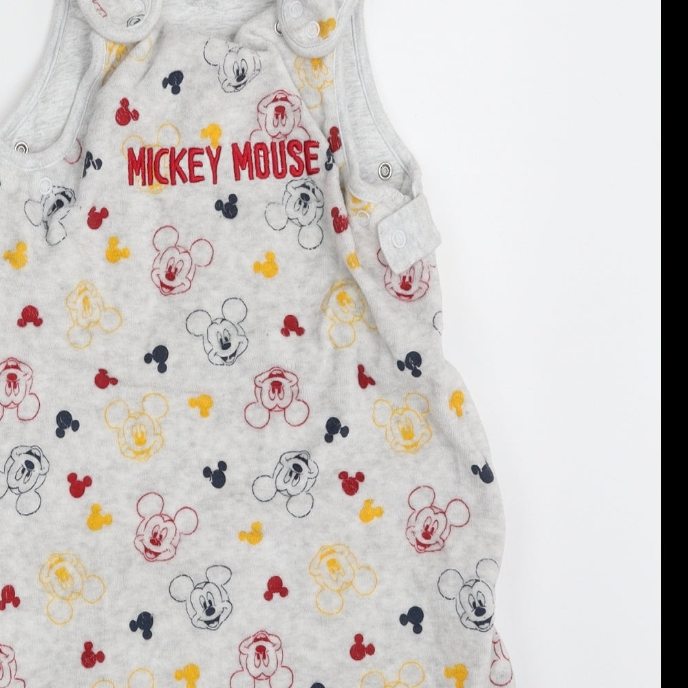 Primark Baby Grey Geometric Cotton Babygrow One-Piece Size 6-9 Months  Zip - Mickey Mouse