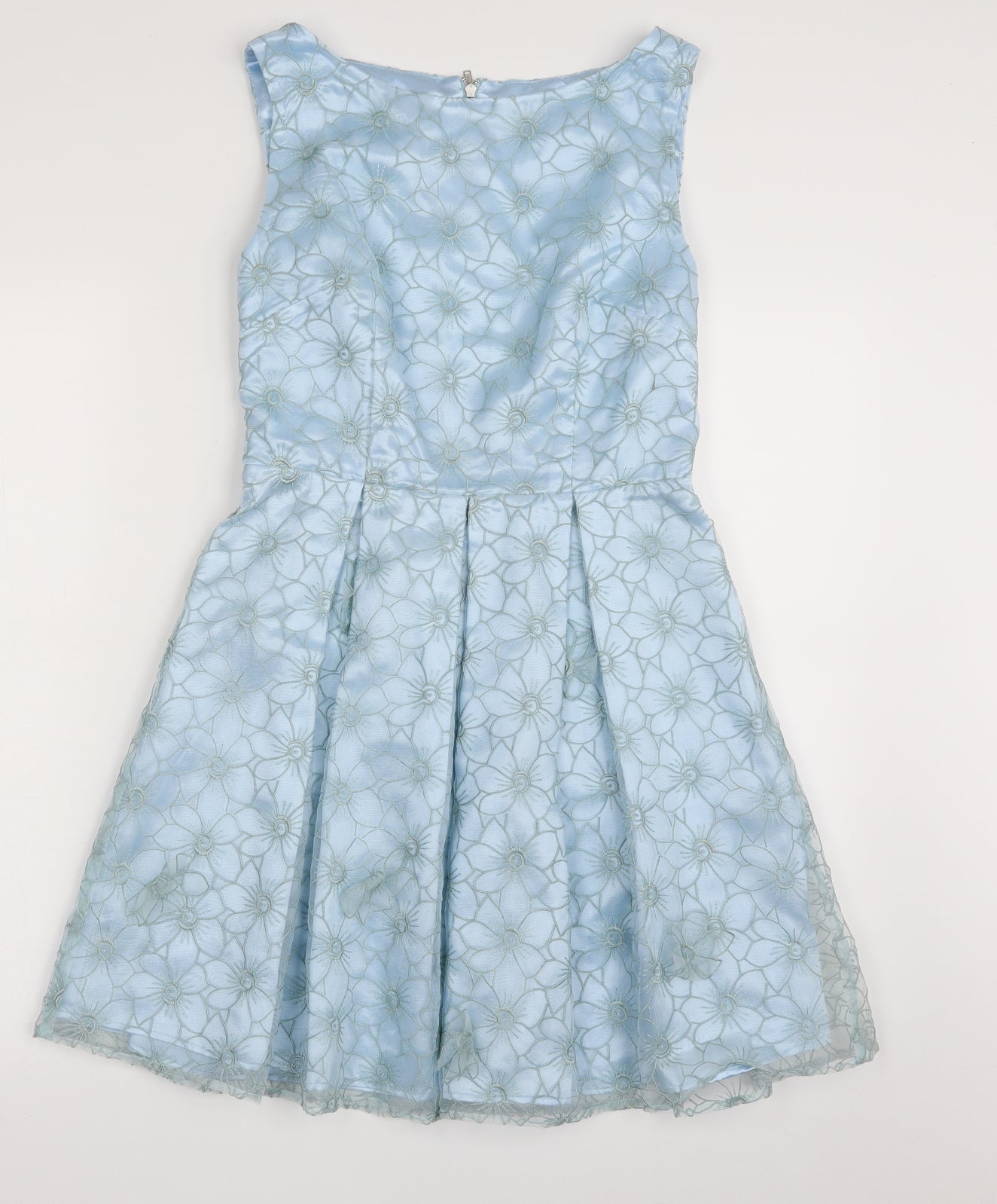 Miss Selfridge Womens Blue Floral Nylon Skater Dress  Size 10  Boat Neck Zip