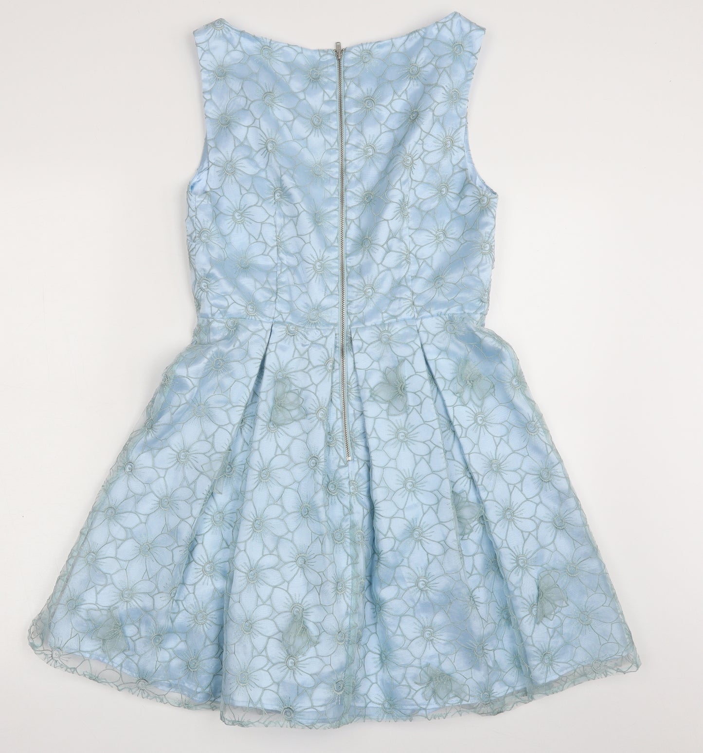 Miss Selfridge Womens Blue Floral Nylon Skater Dress  Size 10  Boat Neck Zip