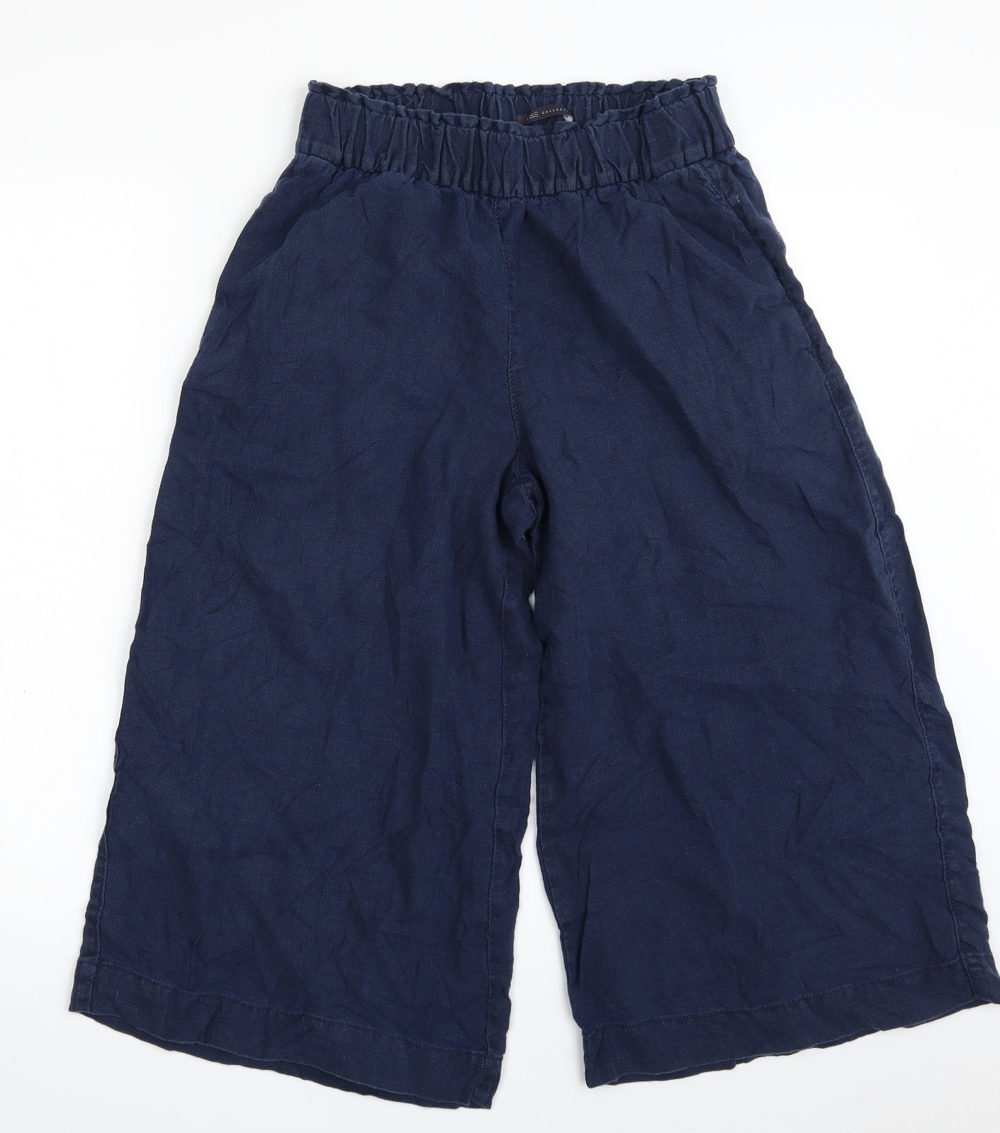 Marks and Spencer Womens Blue  100% Linen Culotte Shorts Size 8 L19 in Regular