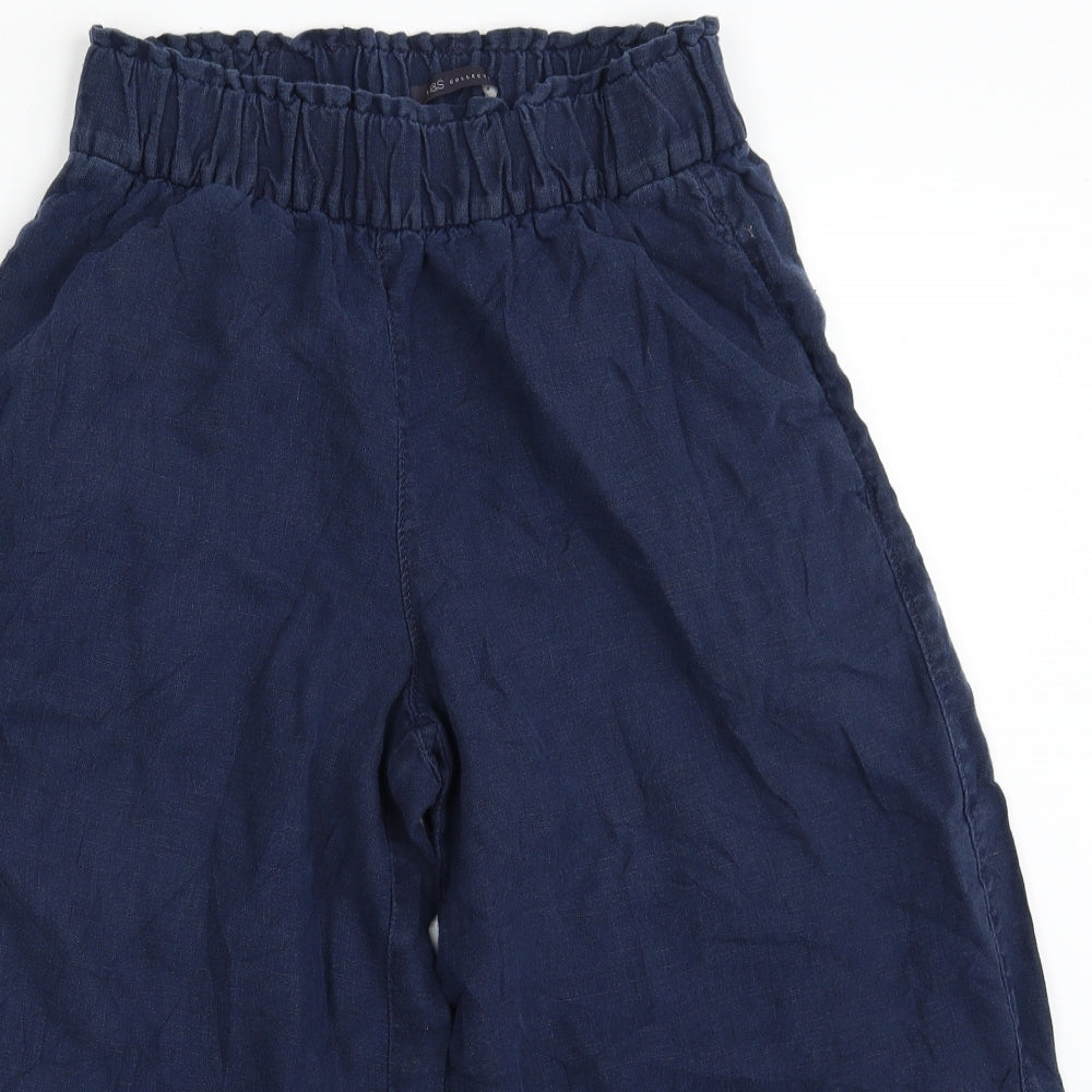 Marks and Spencer Womens Blue  100% Linen Culotte Shorts Size 8 L19 in Regular