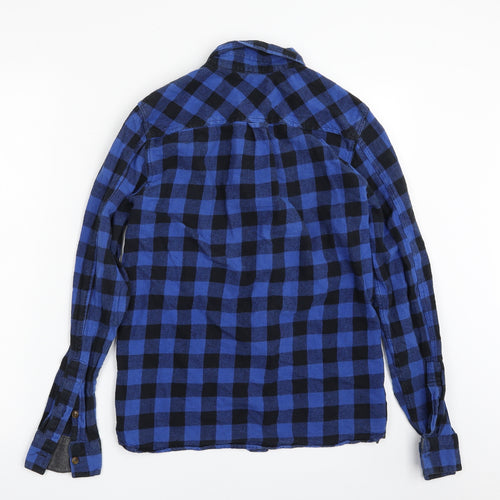 dSTRUCT Mens Blue Check Cotton  Button-Up Size S Collared Button