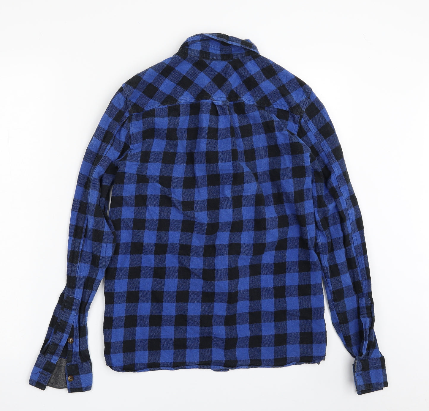 dSTRUCT Mens Blue Check Cotton  Button-Up Size S Collared Button