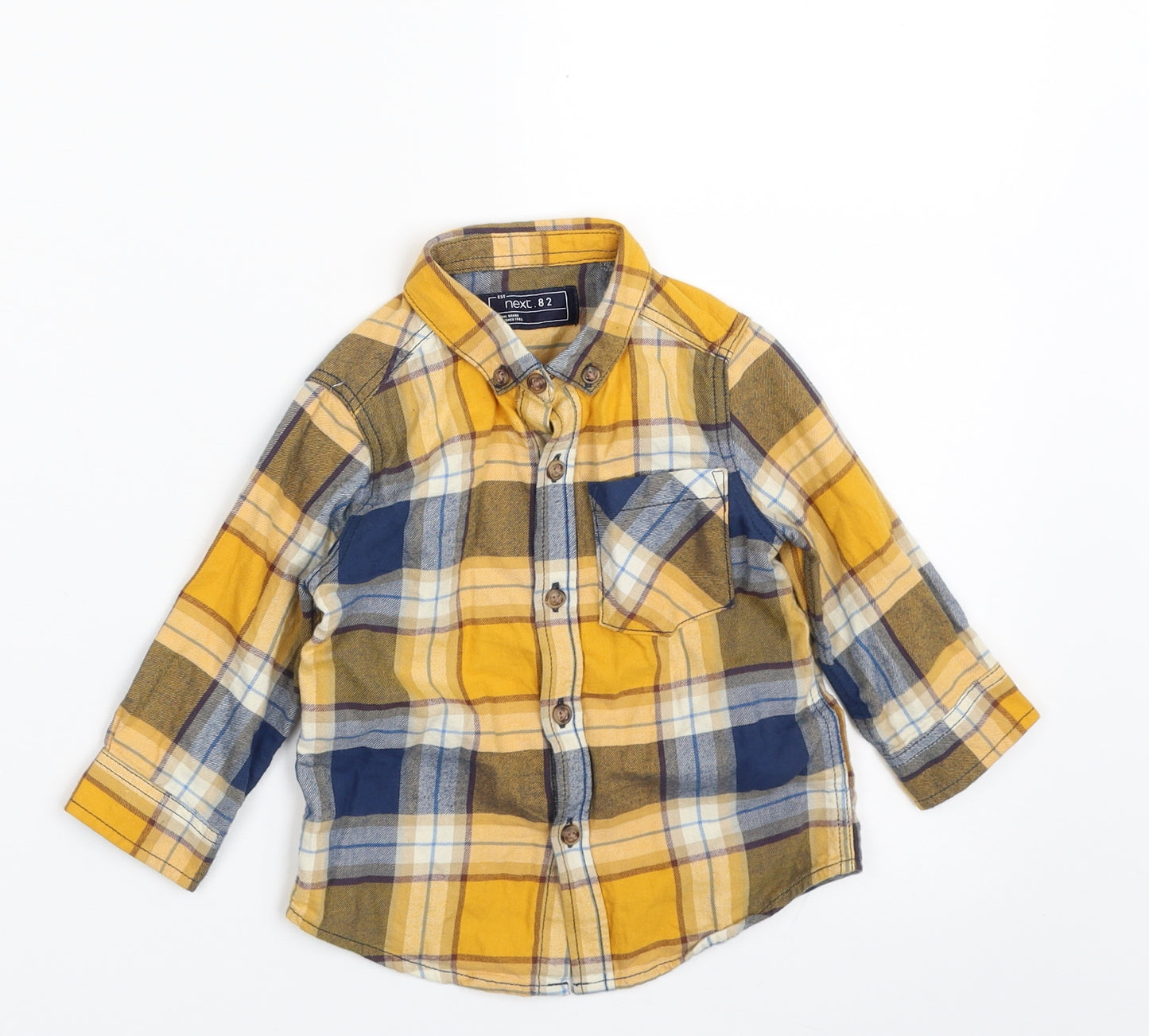 NEXT Boys Yellow Plaid 100% Cotton Basic Button-Up Size 9-12 Months Collared Button
